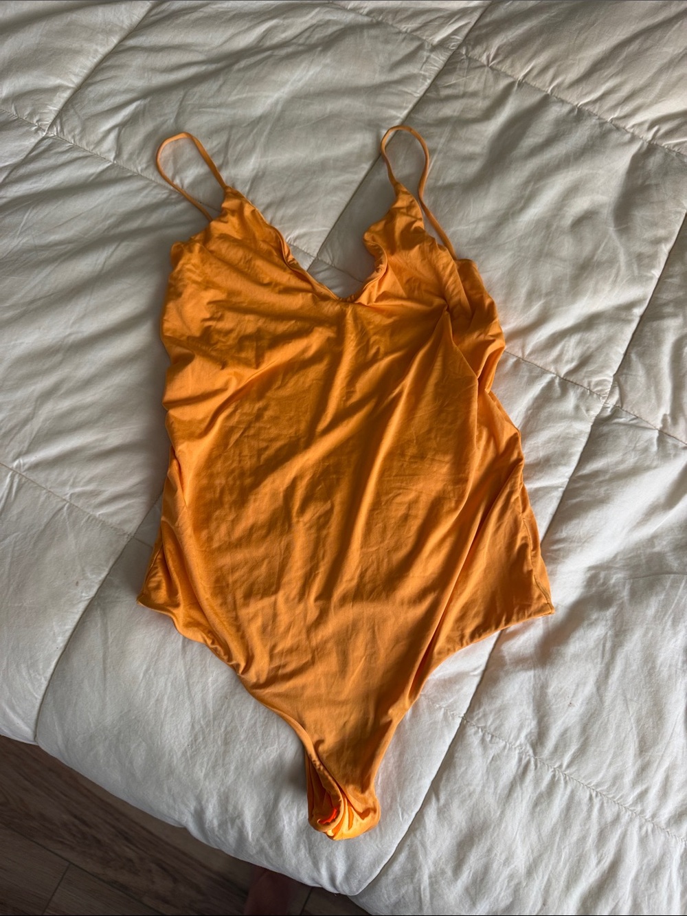 Women's Orange Satin Slip Bodysuit - Unbranded